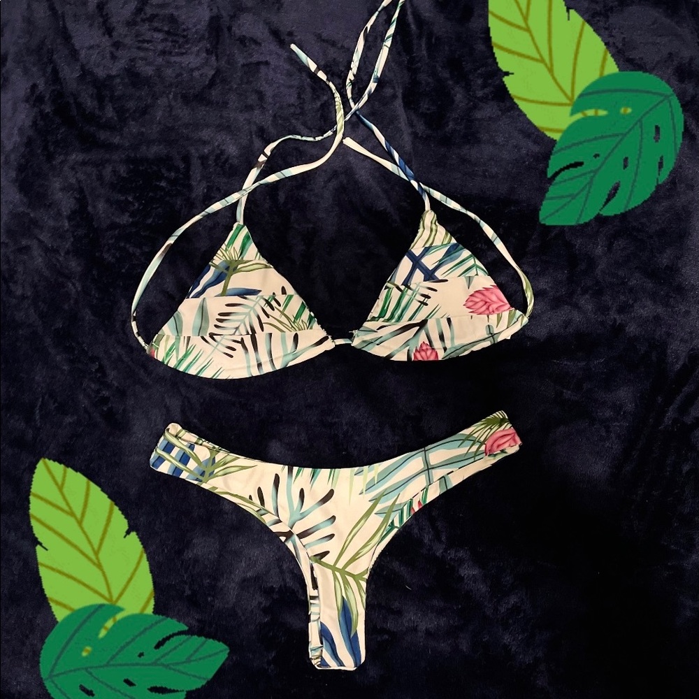 tropical cheeky bikini set